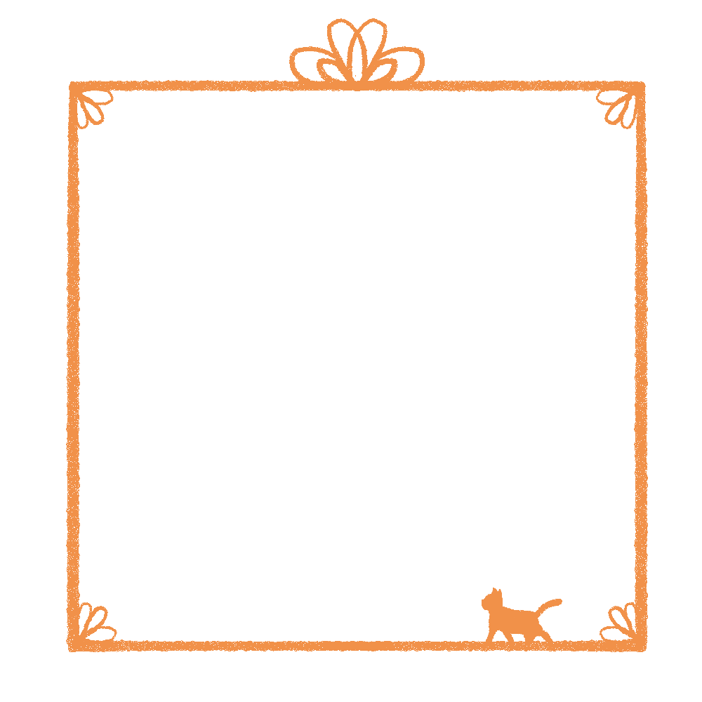 かすれ線と猫の四角フレームオレンジ