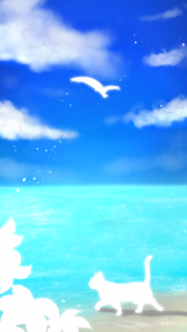 スマホ用壁紙青空と海と猫-【Wallpaper for smartphone】Blue sky, sea and cat-