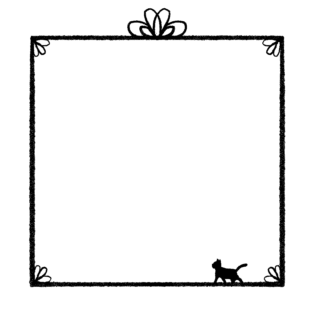 かすれ線と猫の四角フレームブラック 猫画工房