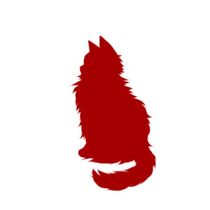 全身シルエットおすわり猫5レッド-Silhouette illustration of a long cat sitting sideways red5