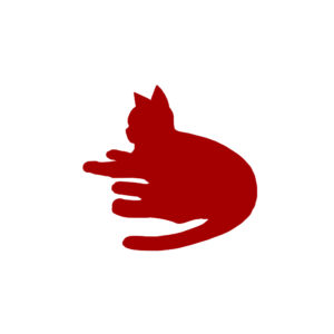 全身シルエット寝そべる猫1レッド-A silhouette illustration of a lying cat red1