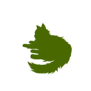 全身シルエット寝そべる猫2グリーン-Laying long hair cat silhouette illustration green2