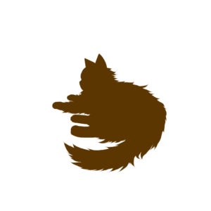 全身シルエット寝そべる猫2ブラウン-Laying long hair cat silhouette illustration brown2
