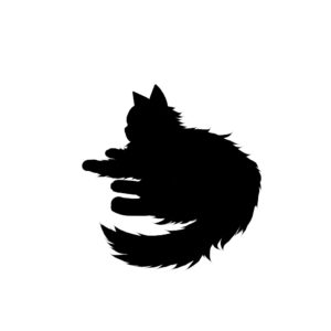全身シルエット寝そべる猫2ブラック-Laying long hair cat silhouette illustration black2