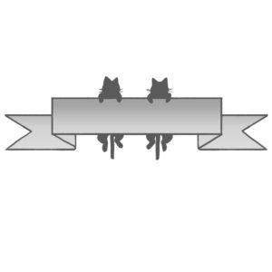 リボンとぶら下がる猫のフレームグレー×グレー-Frame of a hanging hanging ribbon gray gray