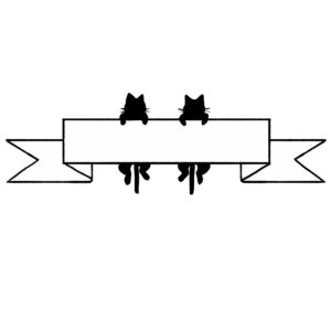 リボンとぶら下がる猫のフレームブラック×ホワイト-Frame of a hanging hanging ribbon black white