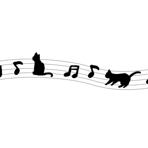 猫と音符のライン素材ブラック 猫画工房
