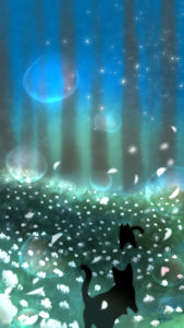 スマホ用壁紙魔法の森の2匹の黒猫夜明け前-Wallpaper 2 black cats in the magical forest before dawn