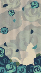 スマホ用壁紙たたずむ猫とバラの花ブルー