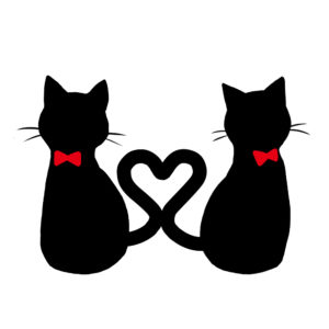 シルエット２匹の猫3しっぽハートAリボン赤