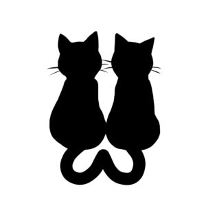 シルエット２匹の猫4しっぽハートBブラック