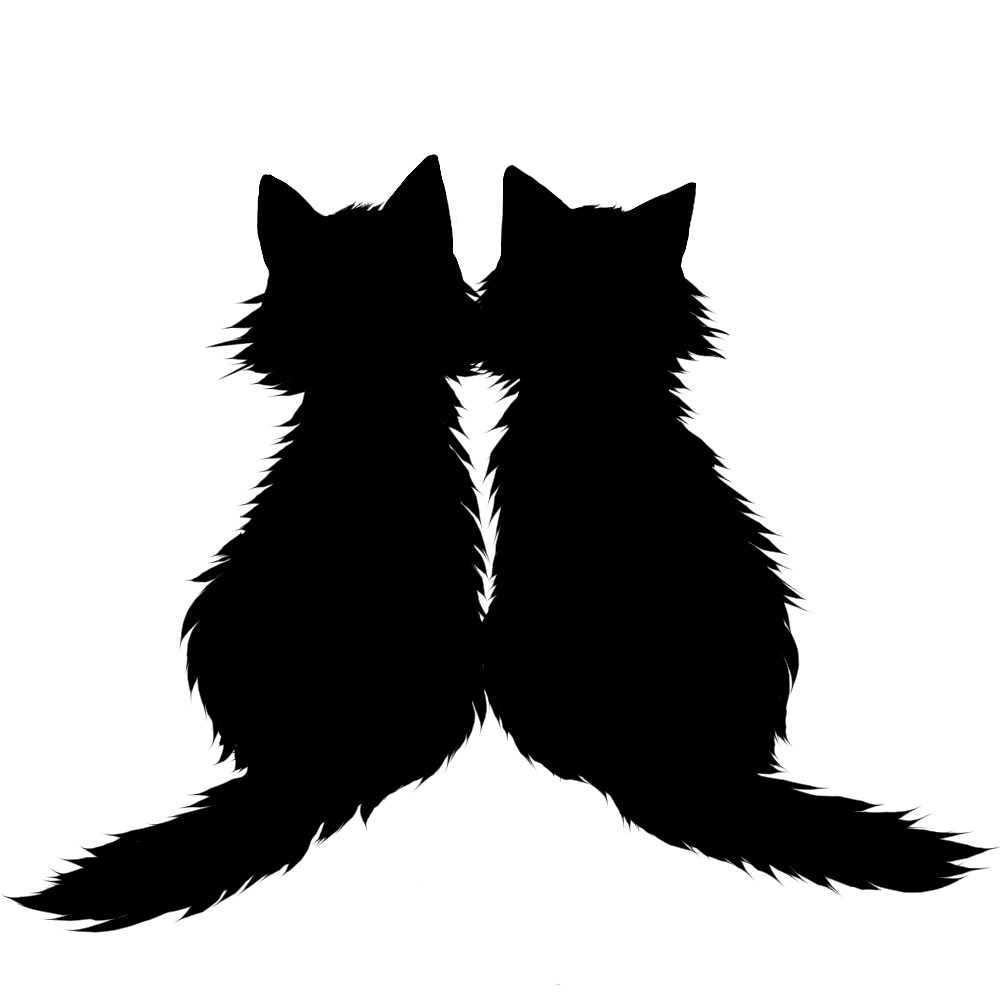 シルエット２匹の猫5長毛ブラック