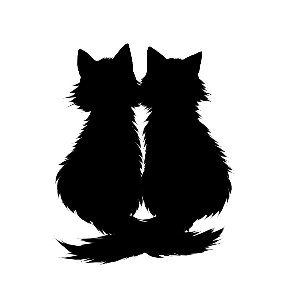 シルエット２匹の猫6長毛しっぽクロスブラック