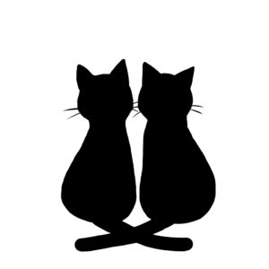 シルエット２匹の猫2しっぽクロスブラック