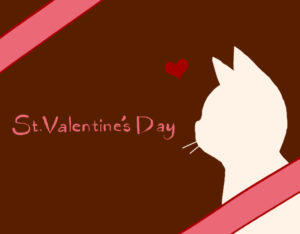 バレンタインデー猫の横顔シルエットカードピンク×ホワイト