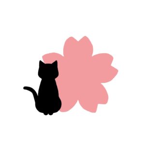 猫と桜の花のシルエット
