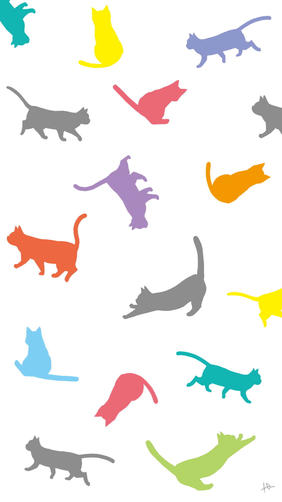 壁紙たくさんの猫のシルエットカラフル