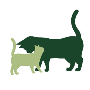 シルエットスリスリする2匹の猫ツートンカラーグリーンライトグリーン