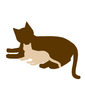 シルエット寝そべる2匹の猫ツートンカラーブラウンベージュ
