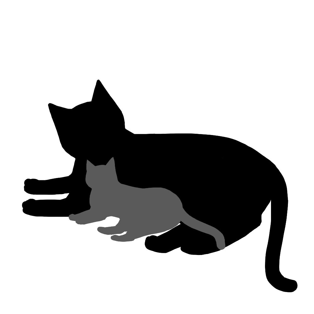 シルエット寝そべる2匹の猫ツートンカラーブラックグレー