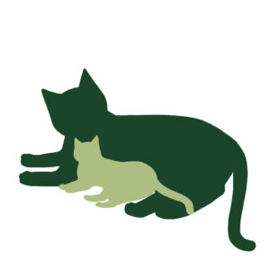 シルエット寝そべる2匹の猫ツートンカラーグリーンライトグリーン