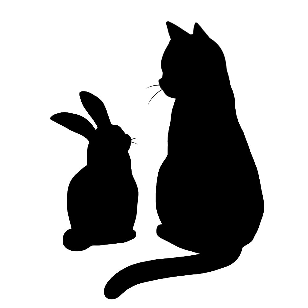 猫イラストシルエット猫とうさぎブラック