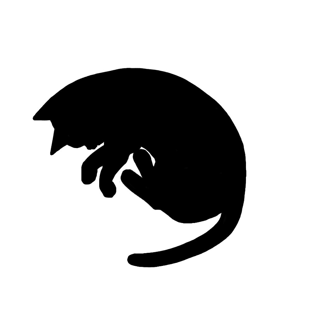 猫イラストシルエット丸まって寝る猫1ブラック